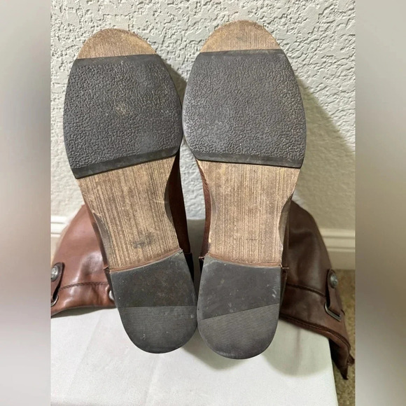 Arturo Chiang WomenTall Riding Boots Pull-On Brown Leather Distressed Side Zip 8 - Picture 12 of 12